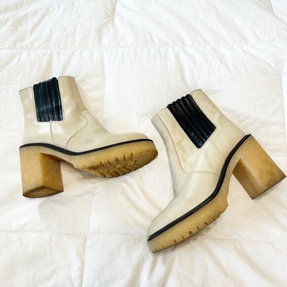 Free People James Chelsea Leather Boots Chunky Heel Cream Women’s Size 37 US 7 - Picture 4 of 12